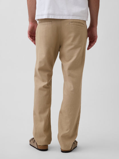 Bej Keten Pamuk Karışımlı Relaxed Straight Pantolon