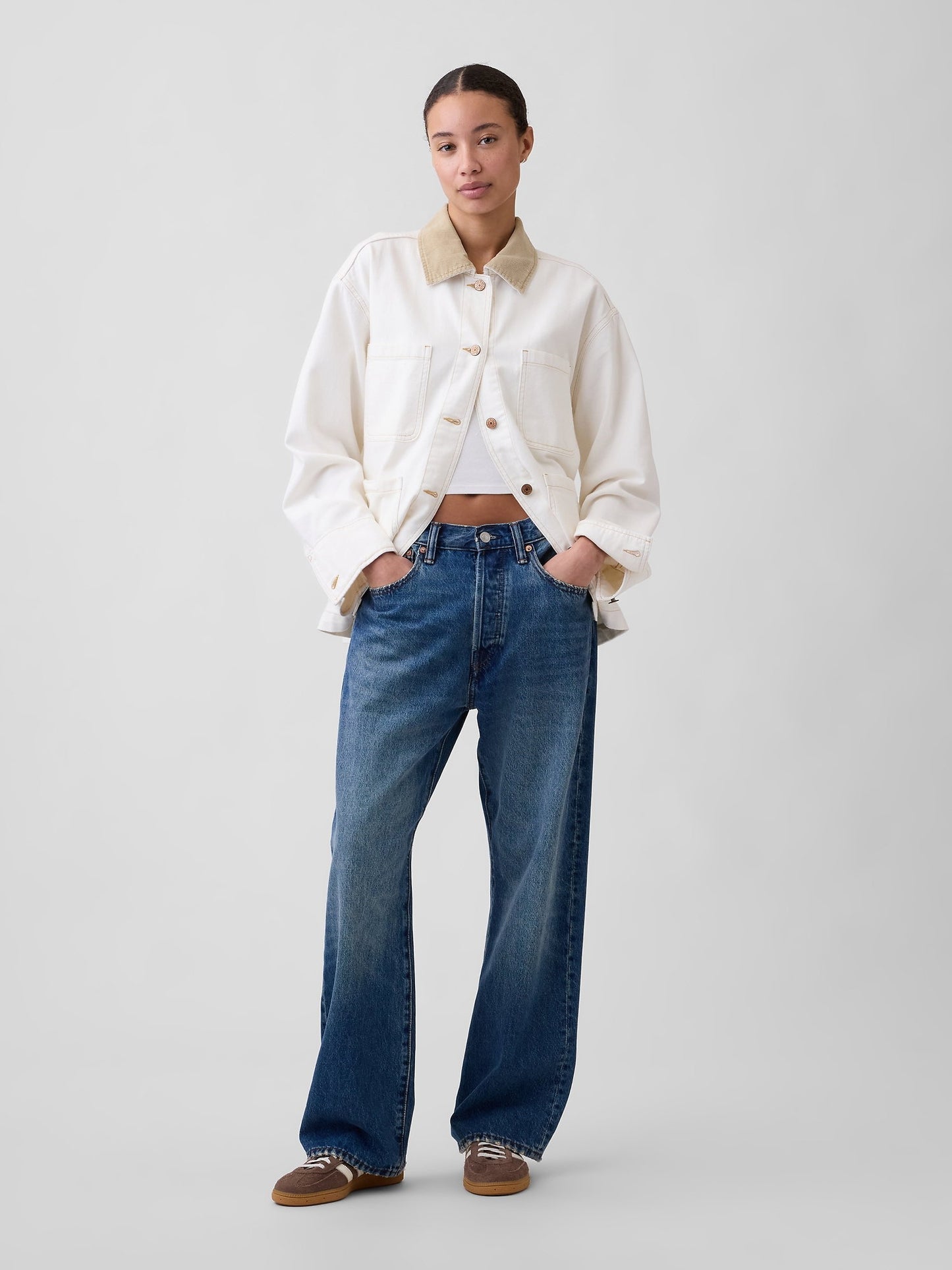 Beyaz Relaxed Denim Chore Ceket