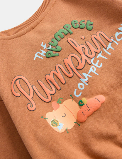 Halloween Temalı Balkabağı Desenli Sweatshirt