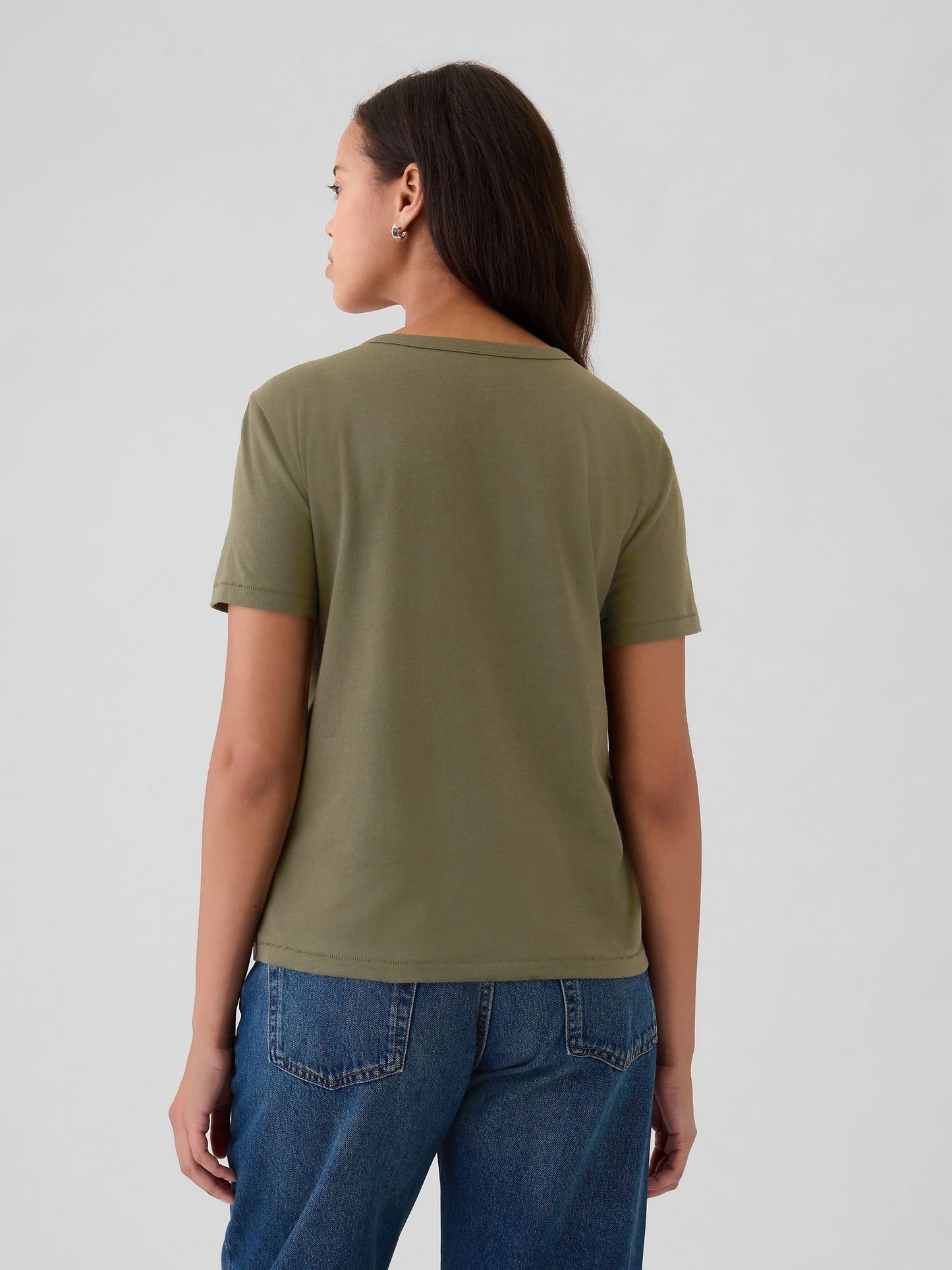 Haki Organik Pamuk Vintage T-shirt