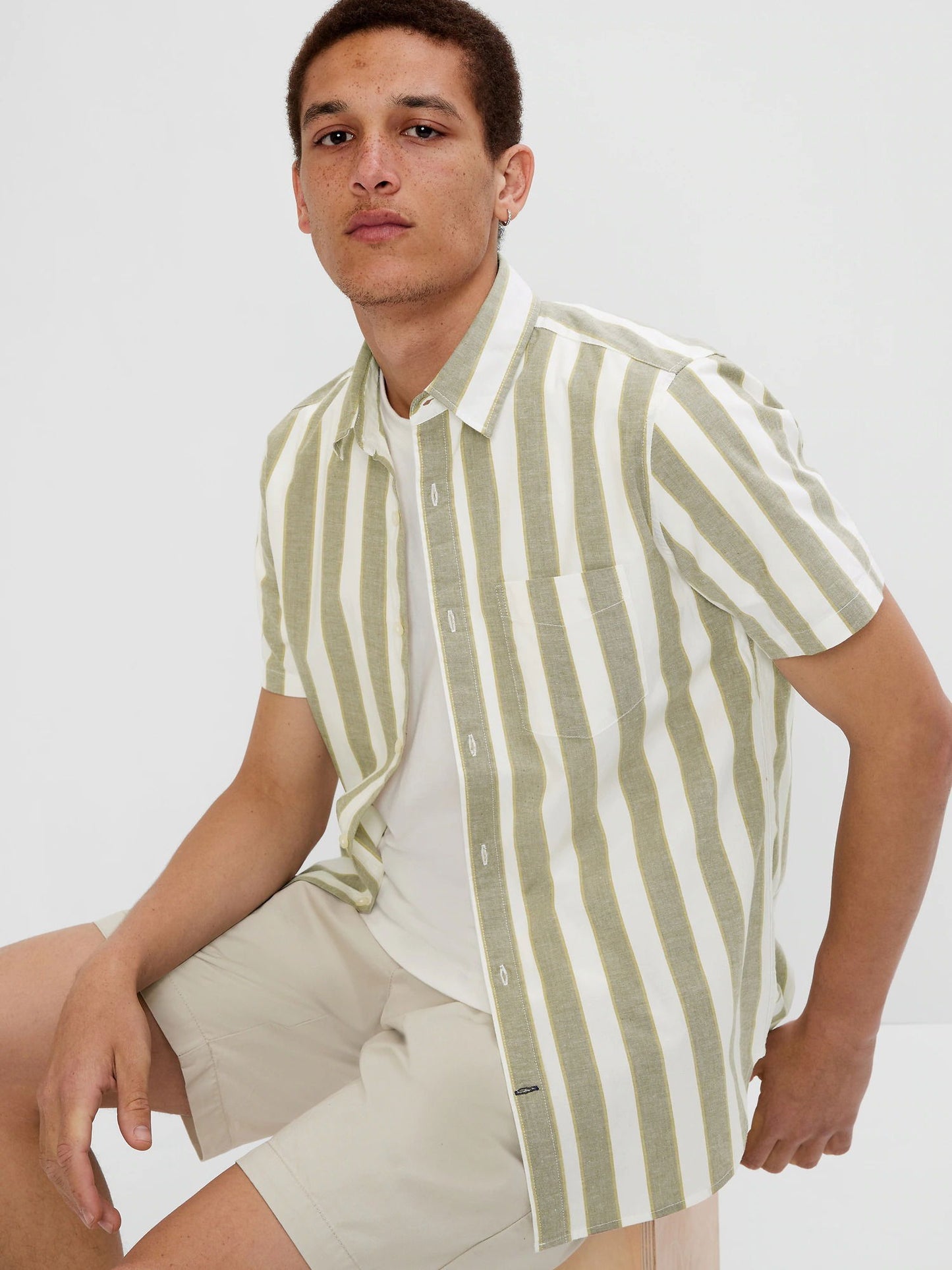 Yeşil Çizgili Slim Fit Poplin Gömlek