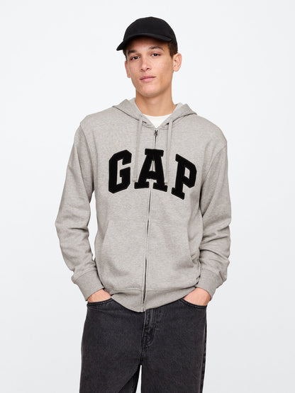 Gri Gap Logo Fermuarlı Fransız Havlu Kumaş Sweatshirt