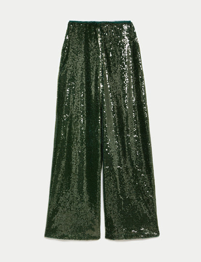 Payetli Wide Leg Pantolon