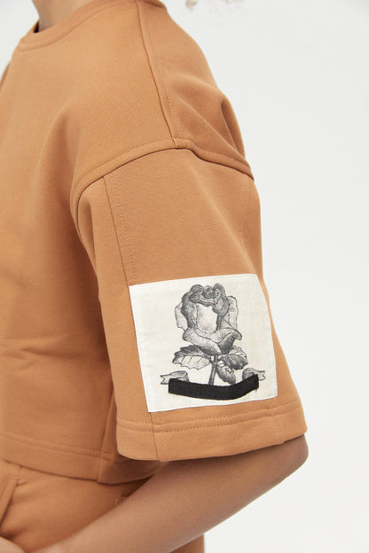 Camel Geniş Kesim Crop T-shirt