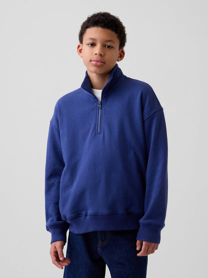 Kobalt Mavisi Vintagesoft Terry Relaxed Yarım Fermuarlı Sweatshirt