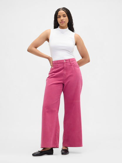Pembe High Rise Wide-leg Jean Pantolon