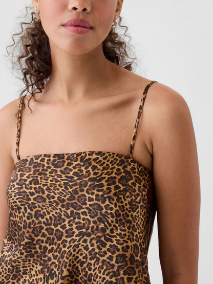 Kahverengi Leopar Desenli Saten Bluz