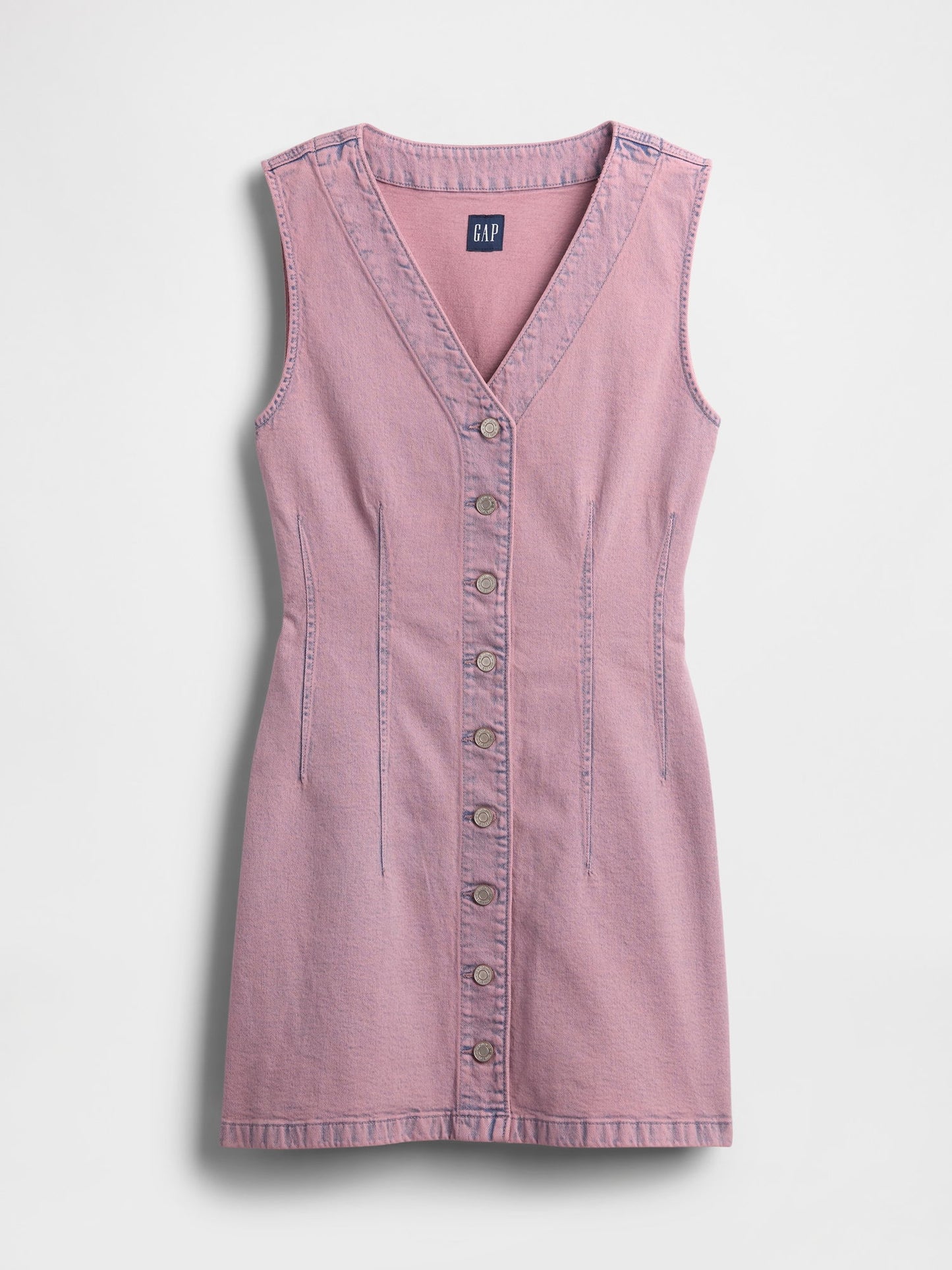 Pembe Denim V-yaka Mini Elbise