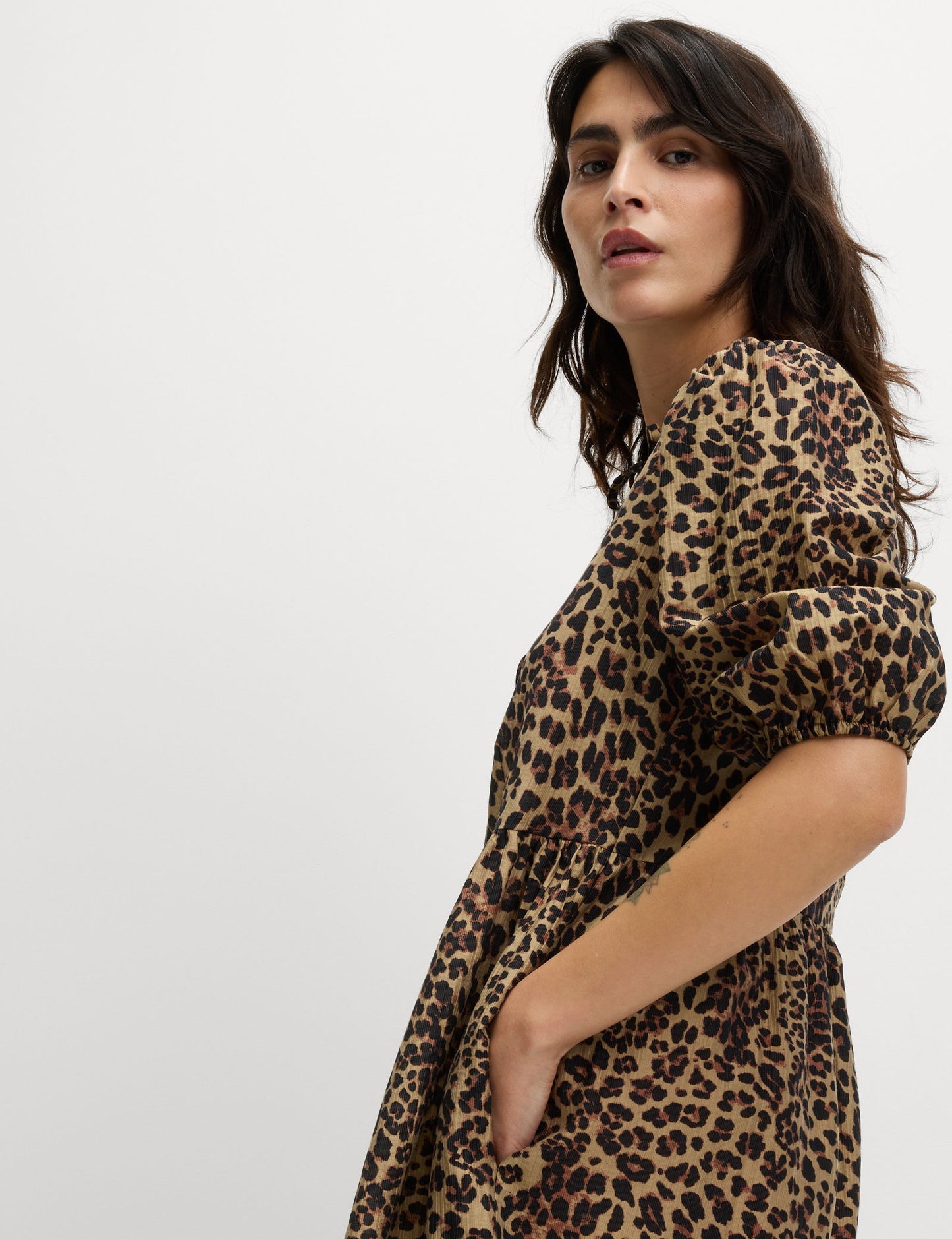 Leopar Desenli Mini Elbise