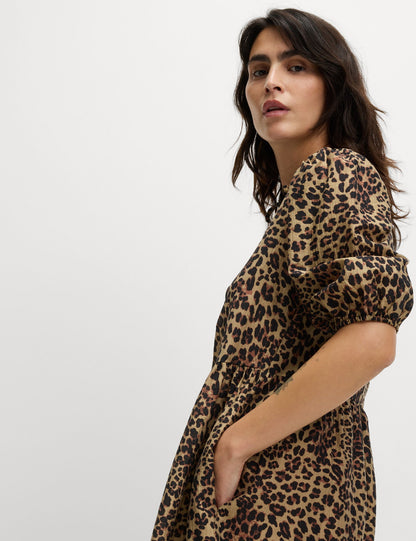 Leopar Desenli Mini Elbise