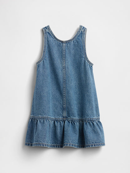 Mavi Fırfırlı Denim Tulum