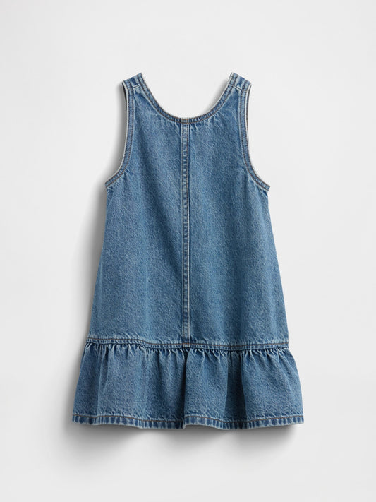 Mavi Fırfırlı Denim Tulum