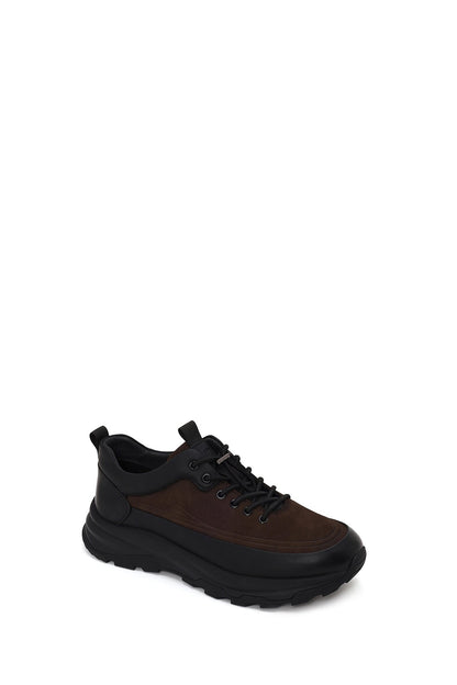 Erkek Kahverengi Bağcıklı Kalın Tabanlı Deri Casual Sneaker