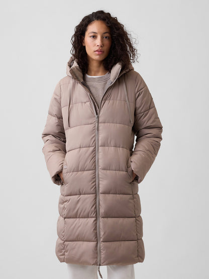 Bej Relaxed Midi Puffer Şişme Mont