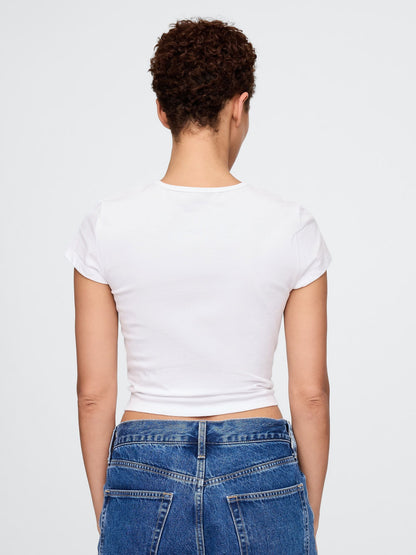 Beyaz Grafikli Crop T-shirt