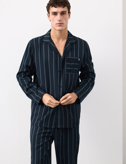 Saf Lyocell Çizgili Pijama Üstü