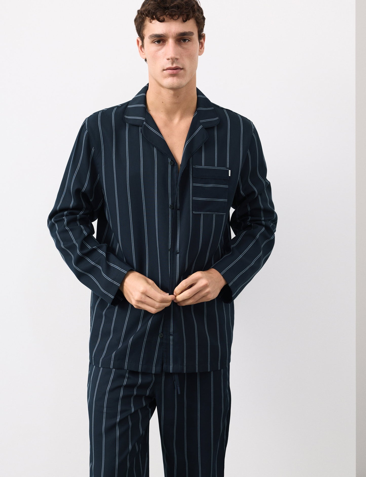 Saf Lyocell Çizgili Pijama Üstü