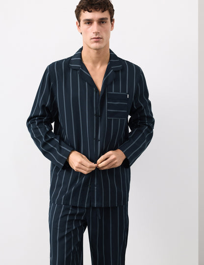 Saf Lyocell Çizgili Pijama Üstü