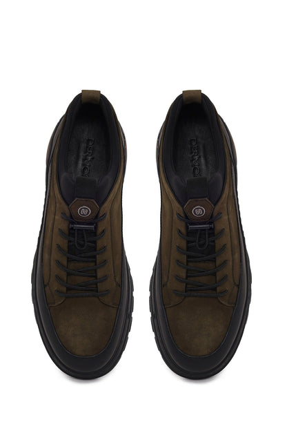 Erkek Haki Bağcıklı Nubuk Deri Sneaker