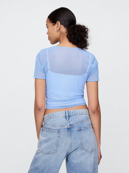 Mavi Transparan Crop T-shirt