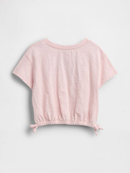 Pembe Organik Pamuk Logo Işlemeli T-shirt