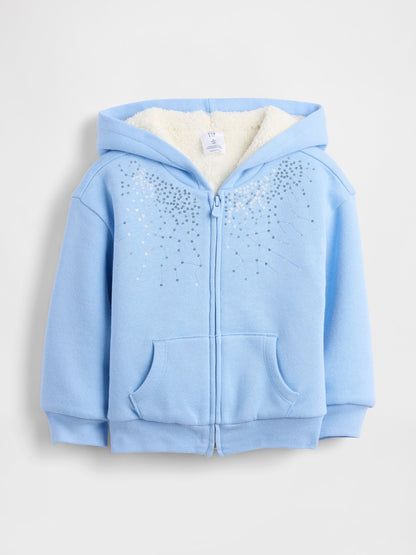 Açık Mavi Sherpa Astarlı Payetli Fermuarlı Sweatshirt