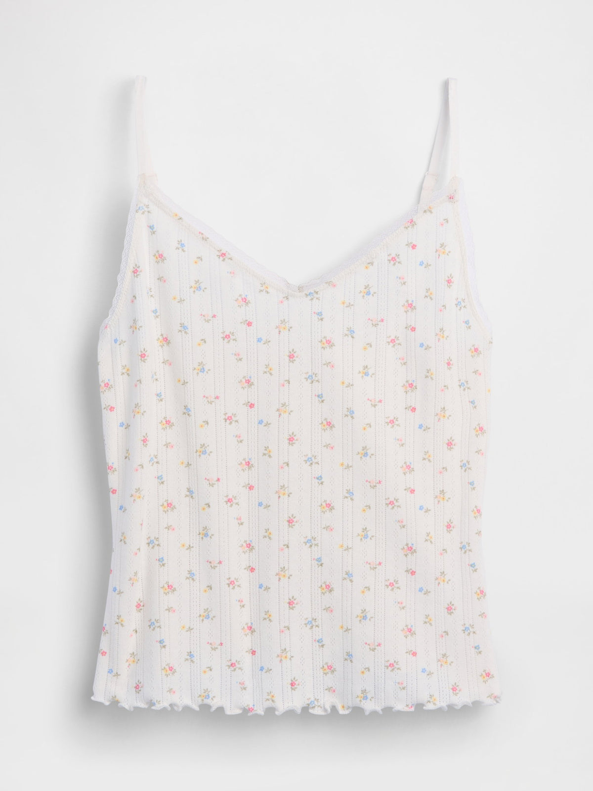 Açık Pembe Pointelle Lettuce-hem Crop Cami Pijama Üstü