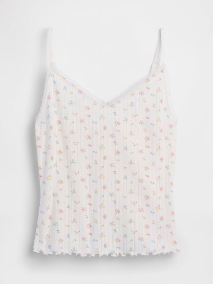 Açık Pembe Pointelle Lettuce-hem Crop Cami Pijama Üstü