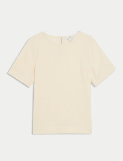 %100 Pamuklu Regular Fit Kısa Kollu Bluz