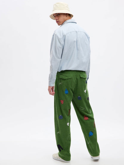 Yeşil Gap Re-issue × Sean Wotherspoon Işlemeli Kadife Relaxed Pantolon