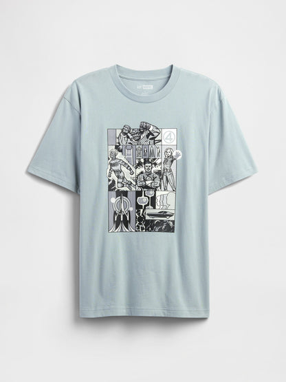 Buz Mavisi Marvel Fantastic Four Grafik Baskılı T-shirt