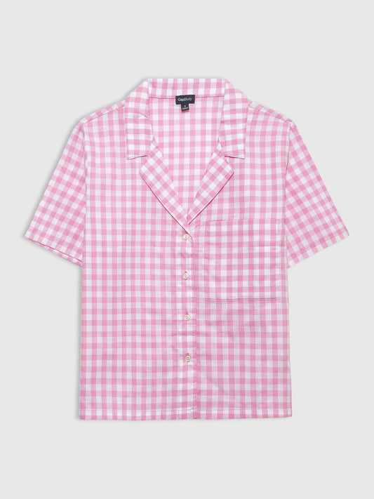 Açık Pembe Gapbody Poplin Kısa Kollu Pijama Üstü