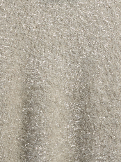 Gri Metallic Eyelash Bisiklet Yaka Kazak