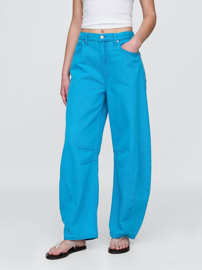 Mavi Yüksek Bel Horseshoe Jean Pantolon
