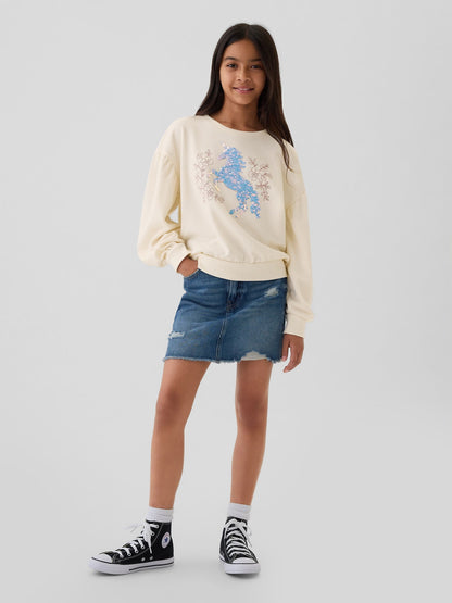 Kırık Beyaz Relaxed Flippy-sequin Grafikli Fransız Havlu Kumaş Sweatshirt