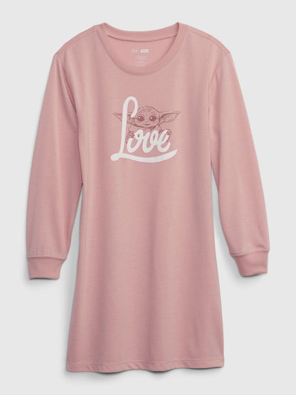 Pembe Star Wars™ Grogu Baskılı Geri Dönüştürülmüş T-shirt Elbise