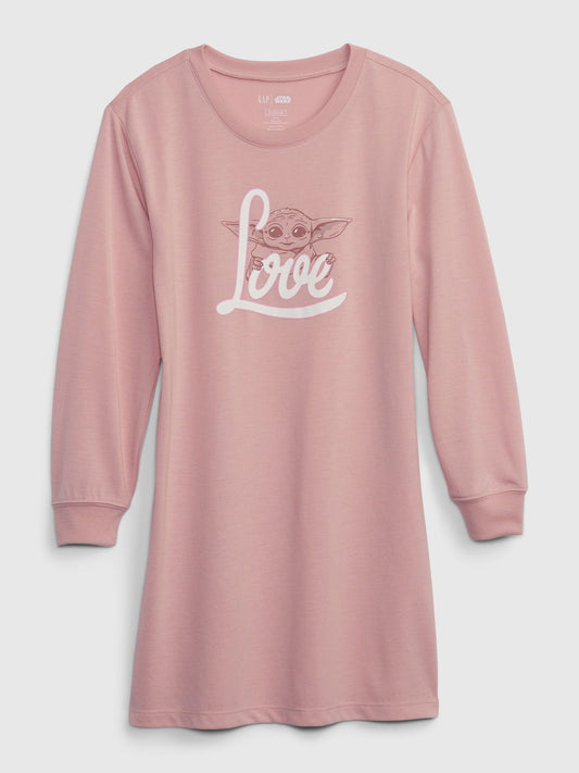Pembe Star Wars™ Grogu Baskılı Geri Dönüştürülmüş T-shirt Elbise