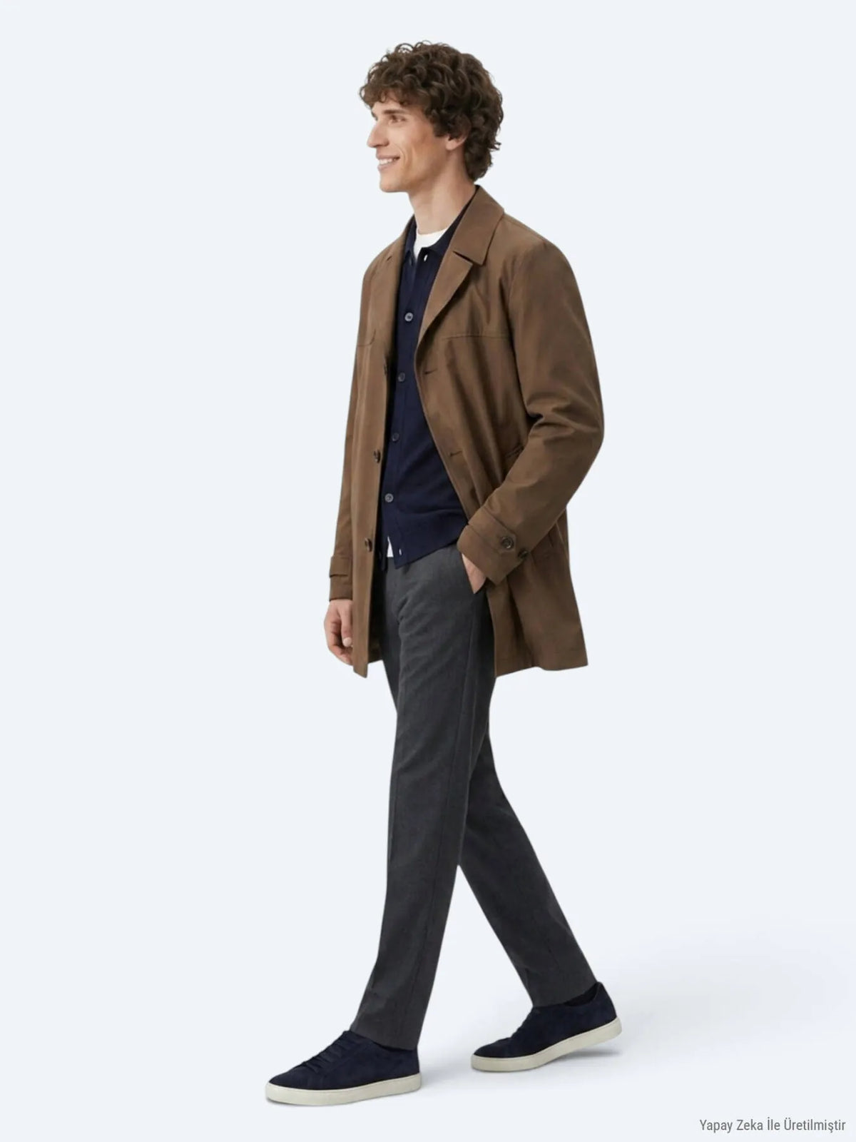 Fındık Regular Fit Kruvaze Yaka Casual Dokuma Pardösü