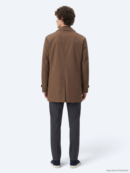 Fındık Regular Fit Kruvaze Yaka Casual Dokuma Pardösü
