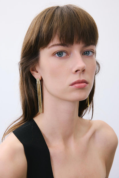 Işıltılı Uzun Gold Küpe