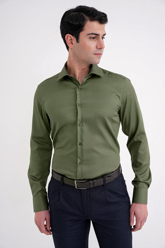 Gk 734 Gömlek Slim Haki Klasik