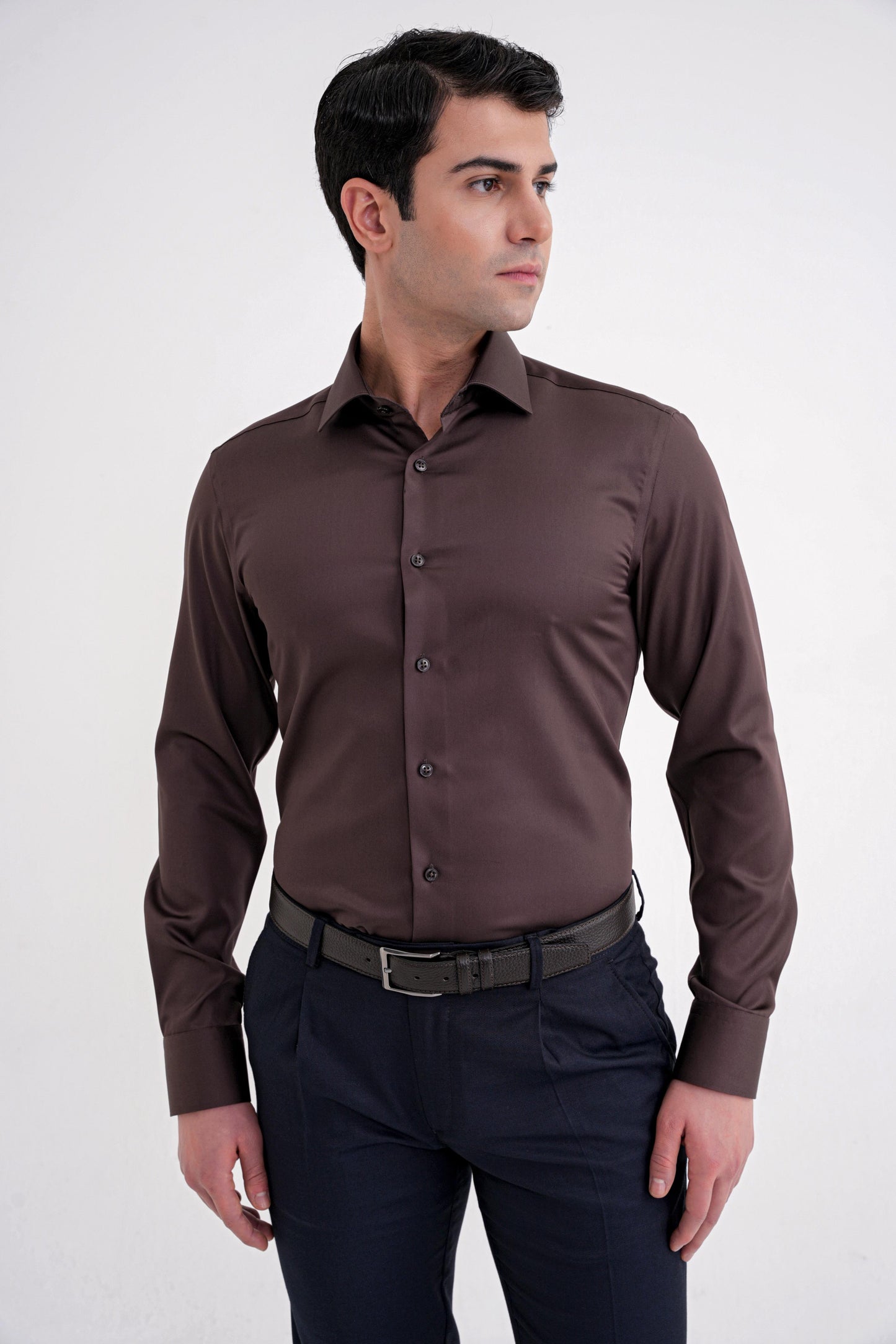 Gk 734 Gömlek Slim Kahverengi Klasik