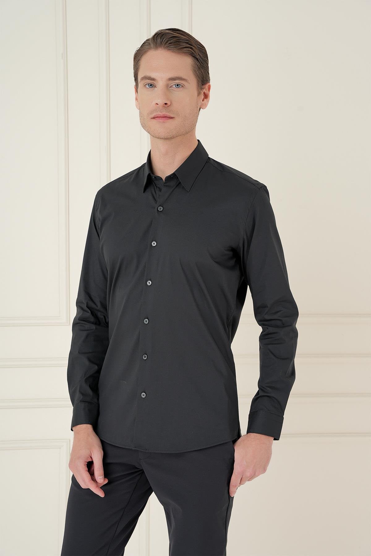 Gk 747 Slim Fit Siyah Klasik Gömlek