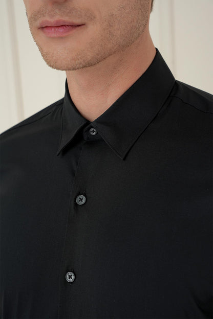 Gk 747 Slim Fit Siyah Klasik Gömlek