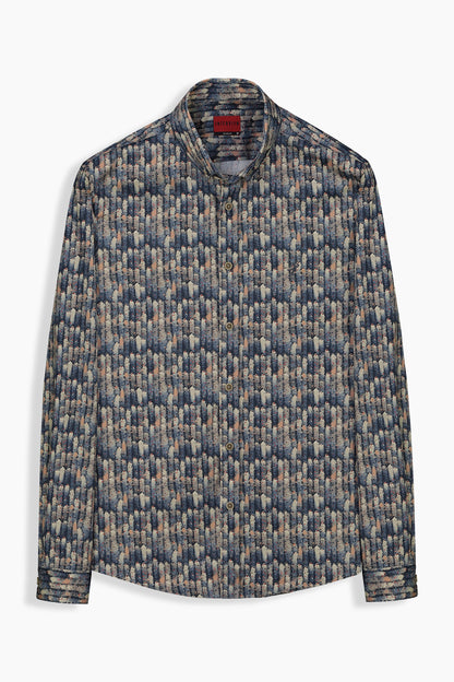 Goias Pamuklu Lacivert Desenli Gömlek