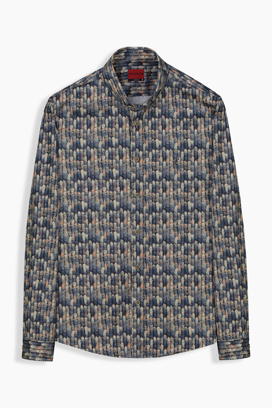 Goias Pamuklu Lacivert Desenli Gömlek