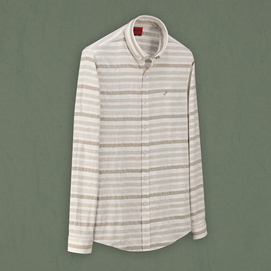 Goias Çizgili Bej Pamuklu Gömlek