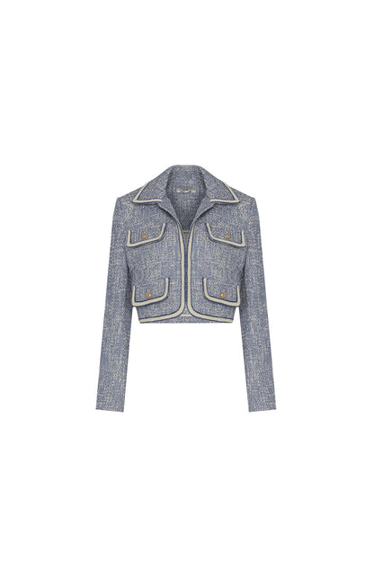 Gold Düğme Detaylı Indigo Crop Ceket