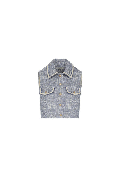 Gold Düğme Detaylı Indigo Crop Yelek