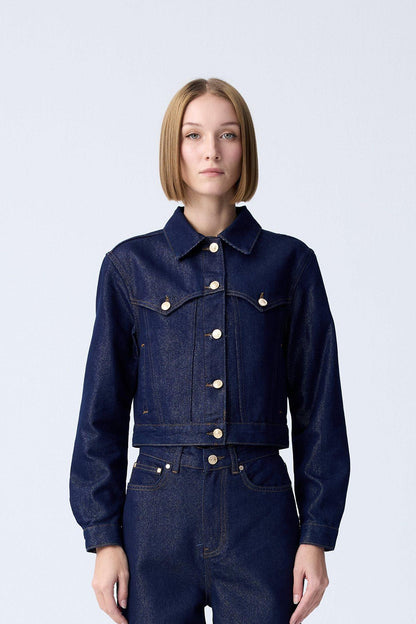 Gold Düğme Detaylı Lacivert Denim Ceket